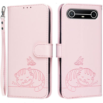 Cat Butterfly Embossed RFID Vegan Leather Phone Case with Strap, For Tecno Pova Curve 2 5G, For Tecno Spark 50 4G, For Tecno Camon 50 Pro 4G, For Tecno Camon 50 4G, For Tecno Pova Slim / Spark Slim 5G, For Tecno Spark 40C, For Tecno Pova 7 Pro 5G      ...