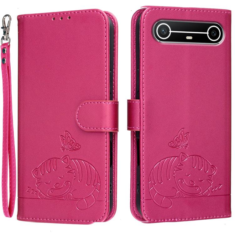 Cat Butterfly Embossed RFID Vegan Leather Phone Case with Strap, For Tecno Pova Curve 2 5G, For Tecno Spark 50 4G, For Tecno Camon 50 Pro 4G, For Tecno Camon 50 4G, For Tecno Pova Slim / Spark Slim 5G, For Tecno Spark 40C, For Tecno Pova 7 Pro 5G      ...