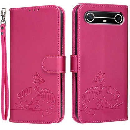 Cat Butterfly Embossed RFID Vegan Leather Phone Case with Strap, For Tecno Pova Curve 2 5G, For Tecno Spark 50 4G, For Tecno Camon 50 Pro 4G, For Tecno Camon 50 4G, For Tecno Pova Slim / Spark Slim 5G, For Tecno Spark 40C, For Tecno Pova 7 Pro 5G      ...