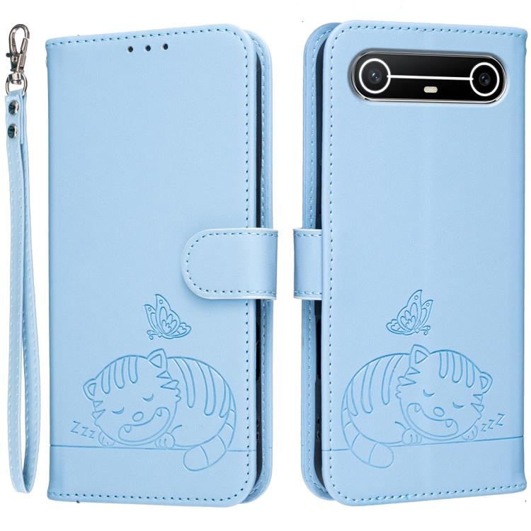 Cat Butterfly Embossed RFID Vegan Leather Phone Case with Strap, For Tecno Pova Curve 2 5G, For Tecno Spark 50 4G, For Tecno Camon 50 Pro 4G, For Tecno Camon 50 4G, For Tecno Pova Slim / Spark Slim 5G, For Tecno Spark 40C, For Tecno Pova 7 Pro 5G      ...