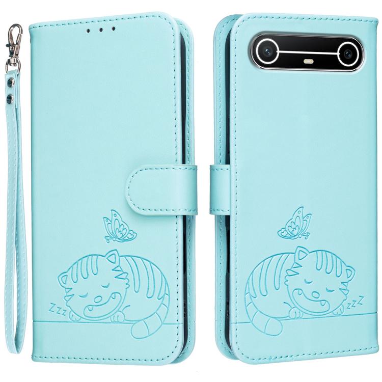 Cat Butterfly Embossed RFID Vegan Leather Phone Case with Strap, For Tecno Pova Curve 2 5G, For Tecno Spark 50 4G, For Tecno Camon 50 Pro 4G, For Tecno Camon 50 4G, For Tecno Pova Slim / Spark Slim 5G, For Tecno Spark 40C, For Tecno Pova 7 Pro 5G      ...
