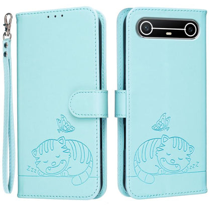 Cat Butterfly Embossed RFID Vegan Leather Phone Case with Strap, For Tecno Pova Curve 2 5G, For Tecno Spark 50 4G, For Tecno Camon 50 Pro 4G, For Tecno Camon 50 4G, For Tecno Pova Slim / Spark Slim 5G, For Tecno Spark 40C, For Tecno Pova 7 Pro 5G      ...