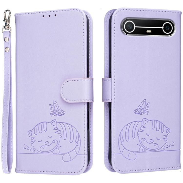 Cat Butterfly Embossed RFID Vegan Leather Phone Case with Strap, For Tecno Pova Curve 2 5G, For Tecno Spark 50 4G, For Tecno Camon 50 Pro 4G, For Tecno Camon 50 4G, For Tecno Pova Slim / Spark Slim 5G, For Tecno Spark 40C, For Tecno Pova 7 Pro 5G      ...