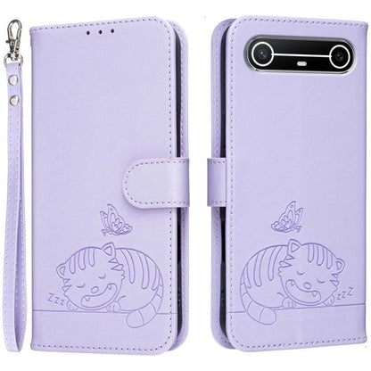 Cat Butterfly Embossed RFID Vegan Leather Phone Case with Strap, For Tecno Pova Curve 2 5G, For Tecno Spark 50 4G, For Tecno Camon 50 Pro 4G, For Tecno Camon 50 4G, For Tecno Pova Slim / Spark Slim 5G, For Tecno Spark 40C, For Tecno Pova 7 Pro 5G      ...