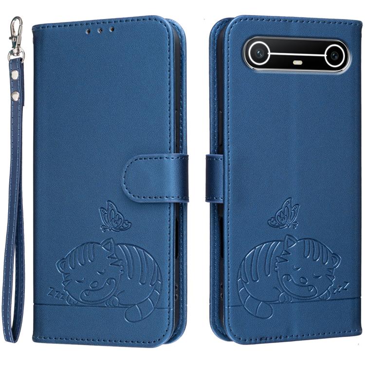 Cat Butterfly Embossed RFID Vegan Leather Phone Case with Strap, For Tecno Pova Curve 2 5G, For Tecno Spark 50 4G, For Tecno Camon 50 Pro 4G, For Tecno Camon 50 4G, For Tecno Pova Slim / Spark Slim 5G, For Tecno Spark 40C, For Tecno Pova 7 Pro 5G      ...