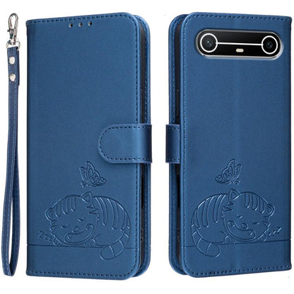 Cat Butterfly Embossed RFID Vegan Leather Phone Case with Strap, For Tecno Pova Curve 2 5G, For Tecno Spark 50 4G, For Tecno Camon 50 Pro 4G, For Tecno Camon 50 4G, For Tecno Pova Slim / Spark Slim 5G, For Tecno Spark 40C, For Tecno Pova 7 Pro 5G      ...
