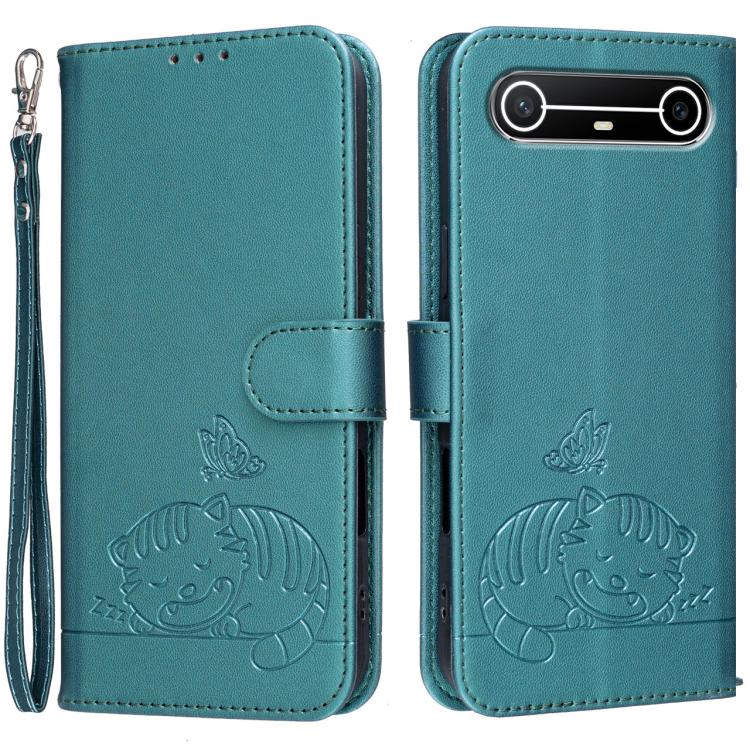 Cat Butterfly Embossed RFID Vegan Leather Phone Case with Strap, For Tecno Pova Curve 2 5G, For Tecno Spark 50 4G, For Tecno Camon 50 Pro 4G, For Tecno Camon 50 4G, For Tecno Pova Slim / Spark Slim 5G, For Tecno Spark 40C, For Tecno Pova 7 Pro 5G      ...