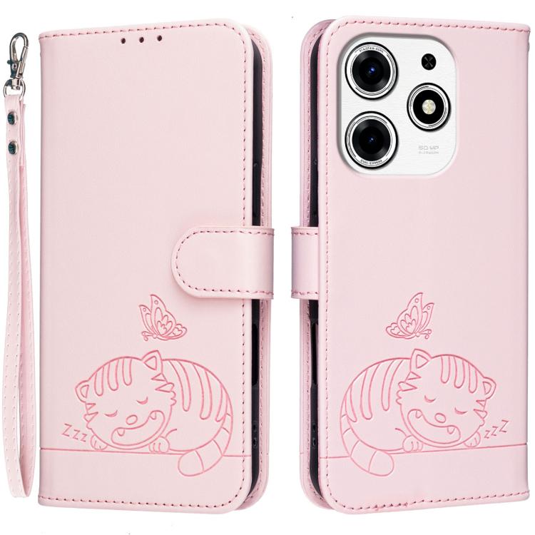 Cat Butterfly Embossed RFID Vegan Leather Phone Case with Strap, For Tecno Pova 7 4G, For Tecno Spark Go 2025 / Infinix Hot 60i, For Tecno Spark 10 Pro Magic, For Tecno Camon 30 Premier 5G, For Tecno Spark 20 Pro+, For Tecno Spark 20 Pro / Infinix Hot ...