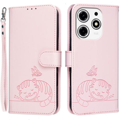 Cat Butterfly Embossed RFID Vegan Leather Phone Case with Strap, For Tecno Pova 7 4G, For Tecno Spark Go 2025 / Infinix Hot 60i, For Tecno Spark 10 Pro Magic, For Tecno Camon 30 Premier 5G, For Tecno Spark 20 Pro+, For Tecno Spark 20 Pro / Infinix Hot ...