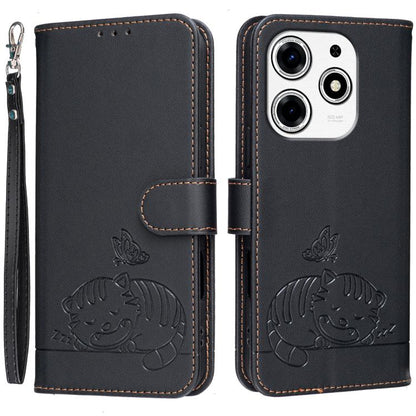 Cat Butterfly Embossed RFID Vegan Leather Phone Case with Strap, For Tecno Pova 7 4G, For Tecno Spark Go 2025 / Infinix Hot 60i, For Tecno Spark 10 Pro Magic, For Tecno Camon 30 Premier 5G, For Tecno Spark 20 Pro+, For Tecno Spark 20 Pro / Infinix Hot ...