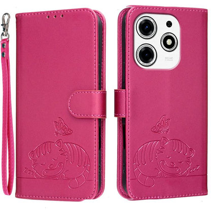 Cat Butterfly Embossed RFID Vegan Leather Phone Case with Strap, For Tecno Pova 7 4G, For Tecno Spark Go 2025 / Infinix Hot 60i, For Tecno Spark 10 Pro Magic, For Tecno Camon 30 Premier 5G, For Tecno Spark 20 Pro+, For Tecno Spark 20 Pro / Infinix Hot ...