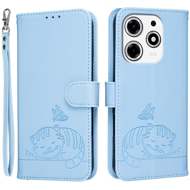 Cat Butterfly Embossed RFID Vegan Leather Phone Case with Strap, For Tecno Pova 7 4G, For Tecno Spark Go 2025 / Infinix Hot 60i, For Tecno Spark 10 Pro Magic, For Tecno Camon 30 Premier 5G, For Tecno Spark 20 Pro+, For Tecno Spark 20 Pro / Infinix Hot ...
