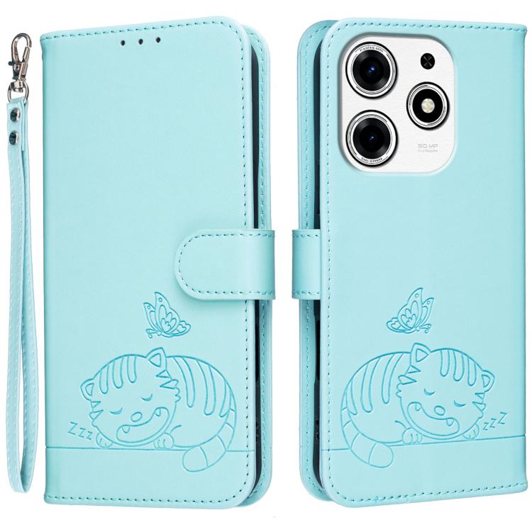 Cat Butterfly Embossed RFID Vegan Leather Phone Case with Strap, For Tecno Pova 7 4G, For Tecno Spark Go 2025 / Infinix Hot 60i, For Tecno Spark 10 Pro Magic, For Tecno Camon 30 Premier 5G, For Tecno Spark 20 Pro+, For Tecno Spark 20 Pro / Infinix Hot ...