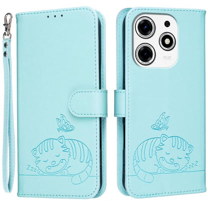 Cat Butterfly Embossed RFID Vegan Leather Phone Case with Strap, For Tecno Pova 7 4G, For Tecno Spark Go 2025 / Infinix Hot 60i, For Tecno Spark 10 Pro Magic, For Tecno Camon 30 Premier 5G, For Tecno Spark 20 Pro+, For Tecno Spark 20 Pro / Infinix Hot ...