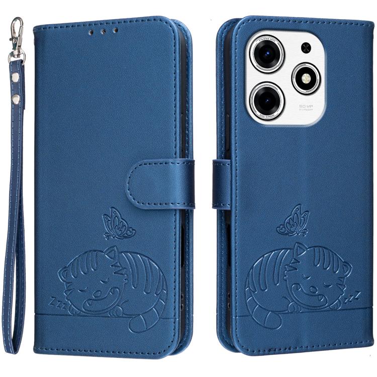 Cat Butterfly Embossed RFID Vegan Leather Phone Case with Strap, For Tecno Pova 7 4G, For Tecno Spark Go 2025 / Infinix Hot 60i, For Tecno Spark 10 Pro Magic, For Tecno Camon 30 Premier 5G, For Tecno Spark 20 Pro+, For Tecno Spark 20 Pro / Infinix Hot ...