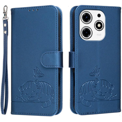 Cat Butterfly Embossed RFID Vegan Leather Phone Case with Strap, For Tecno Pova 7 4G, For Tecno Spark Go 2025 / Infinix Hot 60i, For Tecno Spark 10 Pro Magic, For Tecno Camon 30 Premier 5G, For Tecno Spark 20 Pro+, For Tecno Spark 20 Pro / Infinix Hot ...