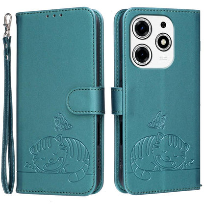 Cat Butterfly Embossed RFID Vegan Leather Phone Case with Strap, For Tecno Pova 7 4G, For Tecno Spark Go 2025 / Infinix Hot 60i, For Tecno Spark 10 Pro Magic, For Tecno Camon 30 Premier 5G, For Tecno Spark 20 Pro+, For Tecno Spark 20 Pro / Infinix Hot ...