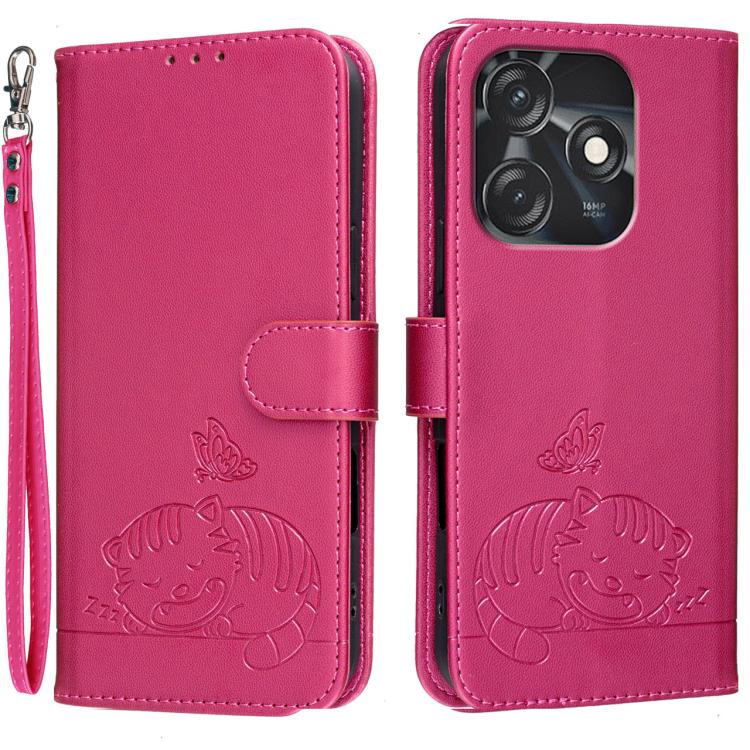 Cat Butterfly Embossed RFID Vegan Leather Phone Case with Strap, For Tecno Camon 20, For Tecno Spark 10 5G, For Tecno Spark 10C, For Tecno Spark Go 2023, For Tecno Spark 10 Pro