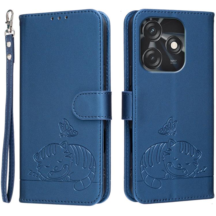 Cat Butterfly Embossed RFID Vegan Leather Phone Case with Strap, For Tecno Camon 20, For Tecno Spark 10 5G, For Tecno Spark 10C, For Tecno Spark Go 2023, For Tecno Spark 10 Pro