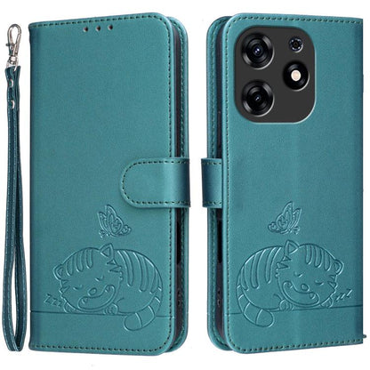 Cat Butterfly Embossed RFID Vegan Leather Phone Case with Strap, For Tecno Camon 20, For Tecno Spark 10 5G, For Tecno Spark 10C, For Tecno Spark Go 2023, For Tecno Spark 10 Pro