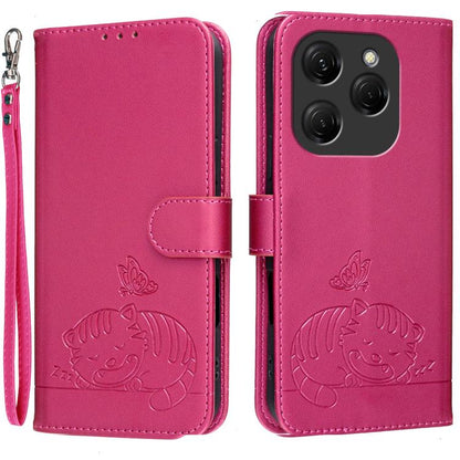 Cat Butterfly Embossed RFID Vegan Leather Phone Case with Strap, For Tecno Pova 7 4G, For Tecno Spark Go 2025 / Infinix Hot 60i, For Tecno Spark 10 Pro Magic, For Tecno Camon 30 Premier 5G, For Tecno Spark 20 Pro+, For Tecno Spark 20 Pro / Infinix Hot ...