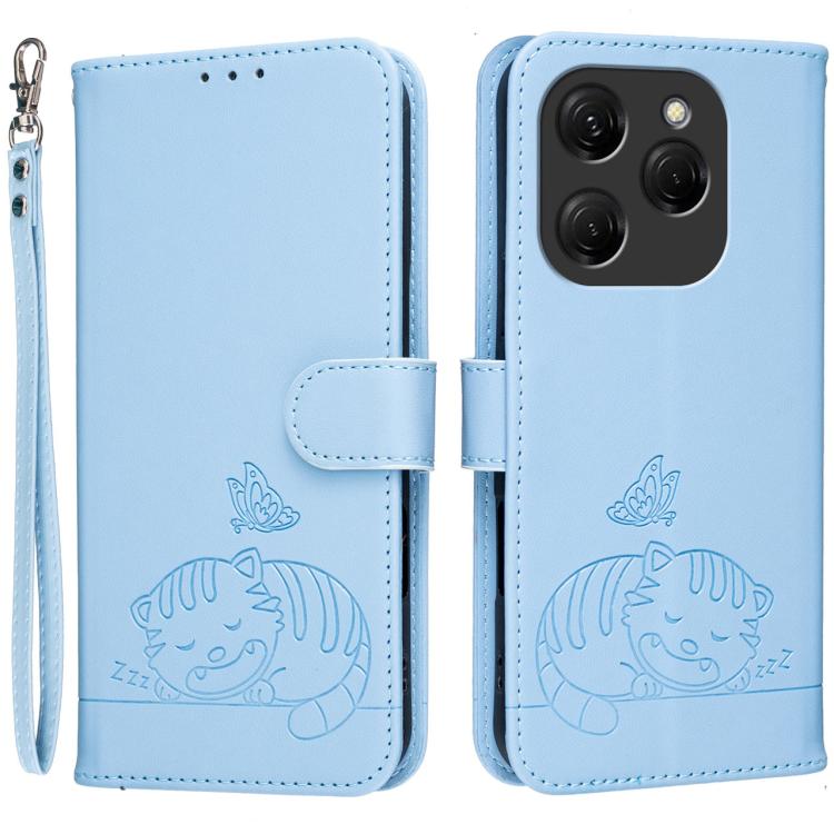 Cat Butterfly Embossed RFID Vegan Leather Phone Case with Strap, For Tecno Pova 7 4G, For Tecno Spark Go 2025 / Infinix Hot 60i, For Tecno Spark 10 Pro Magic, For Tecno Camon 30 Premier 5G, For Tecno Spark 20 Pro+, For Tecno Spark 20 Pro / Infinix Hot ...