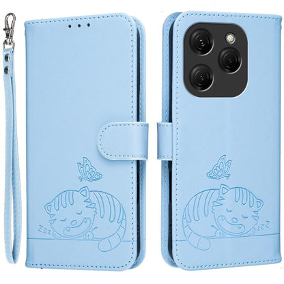Cat Butterfly Embossed RFID Vegan Leather Phone Case with Strap, For Tecno Pova 7 4G, For Tecno Spark Go 2025 / Infinix Hot 60i, For Tecno Spark 10 Pro Magic, For Tecno Camon 30 Premier 5G, For Tecno Spark 20 Pro+, For Tecno Spark 20 Pro / Infinix Hot ...