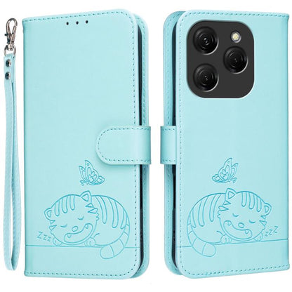 Cat Butterfly Embossed RFID Vegan Leather Phone Case with Strap, For Tecno Pova 7 4G, For Tecno Spark Go 2025 / Infinix Hot 60i, For Tecno Spark 10 Pro Magic, For Tecno Camon 30 Premier 5G, For Tecno Spark 20 Pro+, For Tecno Spark 20 Pro / Infinix Hot ...