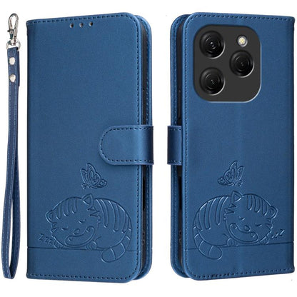 Cat Butterfly Embossed RFID Vegan Leather Phone Case with Strap, For Tecno Pova 7 4G, For Tecno Spark Go 2025 / Infinix Hot 60i, For Tecno Spark 10 Pro Magic, For Tecno Camon 30 Premier 5G, For Tecno Spark 20 Pro+, For Tecno Spark 20 Pro / Infinix Hot ...