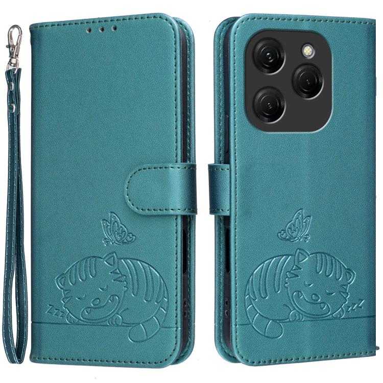 Cat Butterfly Embossed RFID Vegan Leather Phone Case with Strap, For Tecno Pova 7 4G, For Tecno Spark Go 2025 / Infinix Hot 60i, For Tecno Spark 10 Pro Magic, For Tecno Camon 30 Premier 5G, For Tecno Spark 20 Pro+, For Tecno Spark 20 Pro / Infinix Hot ...