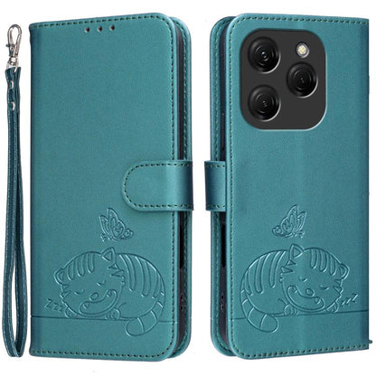Cat Butterfly Embossed RFID Vegan Leather Phone Case with Strap, For Tecno Pova 7 4G, For Tecno Spark Go 2025 / Infinix Hot 60i, For Tecno Spark 10 Pro Magic, For Tecno Camon 30 Premier 5G, For Tecno Spark 20 Pro+, For Tecno Spark 20 Pro / Infinix Hot ...