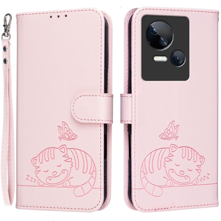 Cat Butterfly Embossed RFID Vegan Leather Phone Case with Strap, For Tecno Camon 20, For Tecno Spark 10 5G, For Tecno Spark 10C, For Tecno Spark Go 2023, For Tecno Spark 10 Pro