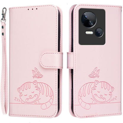 Cat Butterfly Embossed RFID Vegan Leather Phone Case with Strap, For Tecno Camon 20, For Tecno Spark 10 5G, For Tecno Spark 10C, For Tecno Spark Go 2023, For Tecno Spark 10 Pro