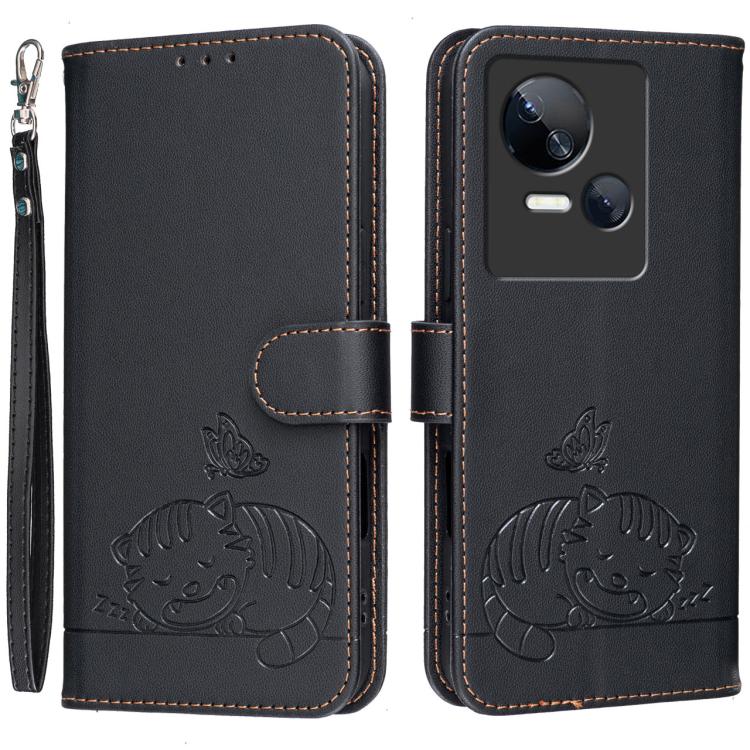 Cat Butterfly Embossed RFID Vegan Leather Phone Case with Strap, For Tecno Camon 20, For Tecno Spark 10 5G, For Tecno Spark 10C, For Tecno Spark Go 2023, For Tecno Spark 10 Pro