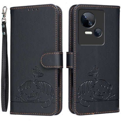 Cat Butterfly Embossed RFID Vegan Leather Phone Case with Strap, For Tecno Camon 20, For Tecno Spark 10 5G, For Tecno Spark 10C, For Tecno Spark Go 2023, For Tecno Spark 10 Pro