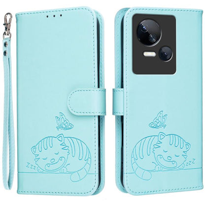 Cat Butterfly Embossed RFID Vegan Leather Phone Case with Strap, For Tecno Camon 20, For Tecno Spark 10 5G, For Tecno Spark 10C, For Tecno Spark Go 2023, For Tecno Spark 10 Pro