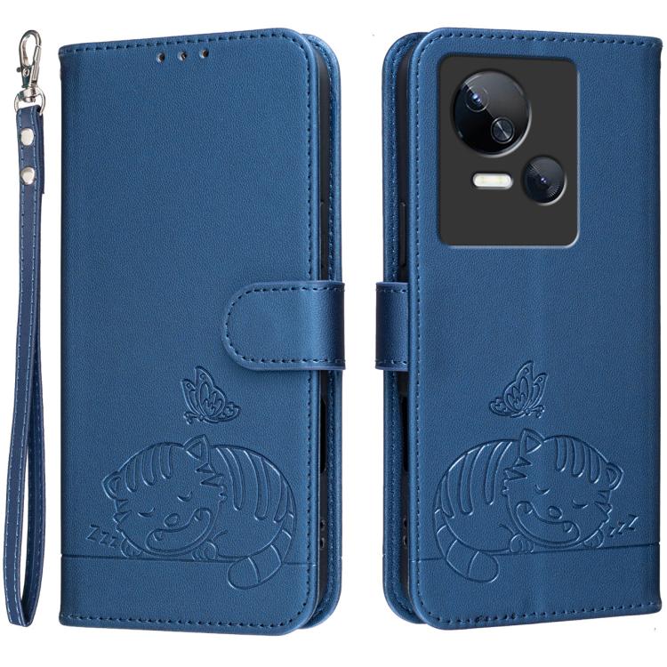 Cat Butterfly Embossed RFID Vegan Leather Phone Case with Strap, For Tecno Camon 20, For Tecno Spark 10 5G, For Tecno Spark 10C, For Tecno Spark Go 2023, For Tecno Spark 10 Pro
