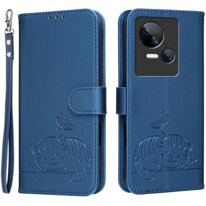 Cat Butterfly Embossed RFID Vegan Leather Phone Case with Strap, For Tecno Camon 20, For Tecno Spark 10 5G, For Tecno Spark 10C, For Tecno Spark Go 2023, For Tecno Spark 10 Pro