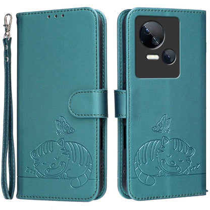 Cat Butterfly Embossed RFID Vegan Leather Phone Case with Strap, For Tecno Camon 20, For Tecno Spark 10 5G, For Tecno Spark 10C, For Tecno Spark Go 2023, For Tecno Spark 10 Pro