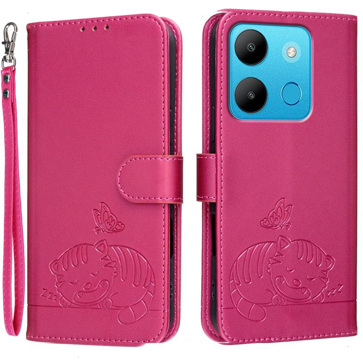 Cat Butterfly Embossed RFID Vegan Leather Phone Case with Strap, For Tecno Camon 20, For Tecno Spark 10 5G, For Tecno Spark 10C, For Tecno Spark Go 2023, For Tecno Spark 10 Pro