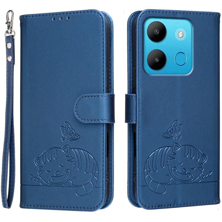 Cat Butterfly Embossed RFID Vegan Leather Phone Case with Strap, For Tecno Camon 20, For Tecno Spark 10 5G, For Tecno Spark 10C, For Tecno Spark Go 2023, For Tecno Spark 10 Pro