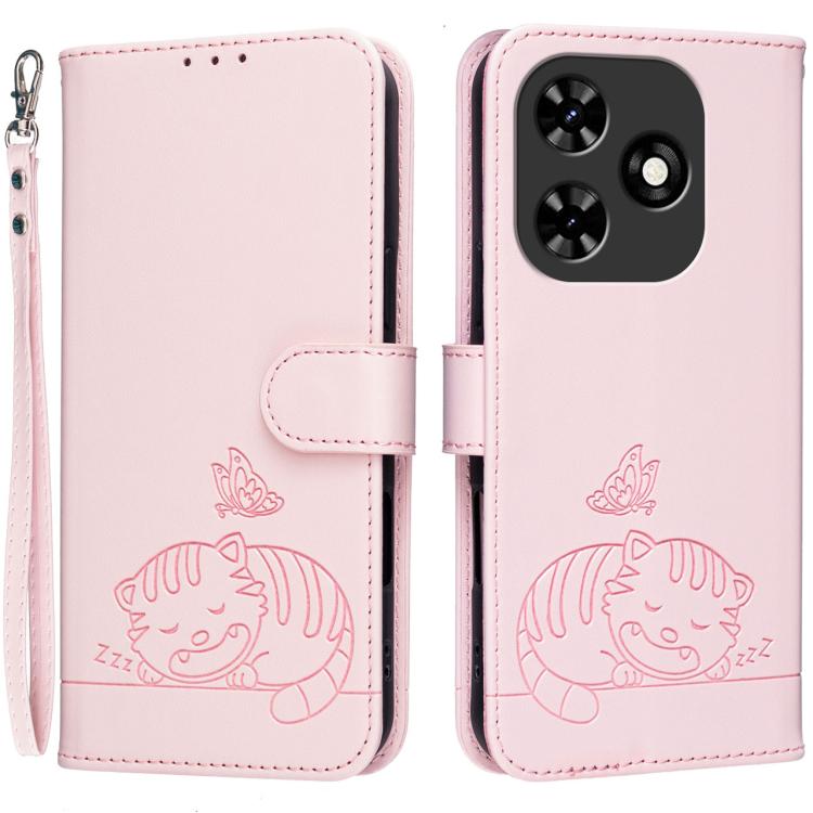 Cat Butterfly Embossed RFID Vegan Leather Phone Case with Strap, For Tecno Pova 7 4G, For Tecno Spark Go 2025 / Infinix Hot 60i, For Tecno Spark 10 Pro Magic, For Tecno Camon 30 Premier 5G, For Tecno Spark 20 Pro+, For Tecno Spark 20 Pro / Infinix Hot ...