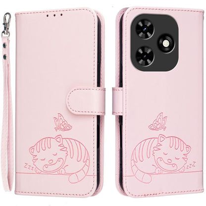 Cat Butterfly Embossed RFID Vegan Leather Phone Case with Strap, For Tecno Pova 7 4G, For Tecno Spark Go 2025 / Infinix Hot 60i, For Tecno Spark 10 Pro Magic, For Tecno Camon 30 Premier 5G, For Tecno Spark 20 Pro+, For Tecno Spark 20 Pro / Infinix Hot ...