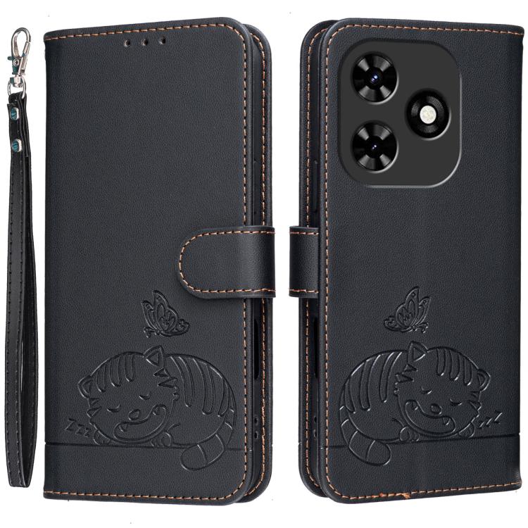Cat Butterfly Embossed RFID Vegan Leather Phone Case with Strap, For Tecno Pova 7 4G, For Tecno Spark Go 2025 / Infinix Hot 60i, For Tecno Spark 10 Pro Magic, For Tecno Camon 30 Premier 5G, For Tecno Spark 20 Pro+, For Tecno Spark 20 Pro / Infinix Hot ...