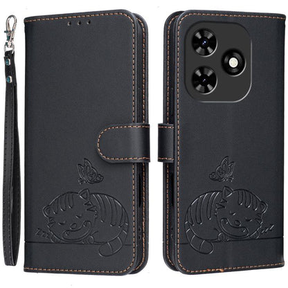 Cat Butterfly Embossed RFID Vegan Leather Phone Case with Strap, For Tecno Pova 7 4G, For Tecno Spark Go 2025 / Infinix Hot 60i, For Tecno Spark 10 Pro Magic, For Tecno Camon 30 Premier 5G, For Tecno Spark 20 Pro+, For Tecno Spark 20 Pro / Infinix Hot ...