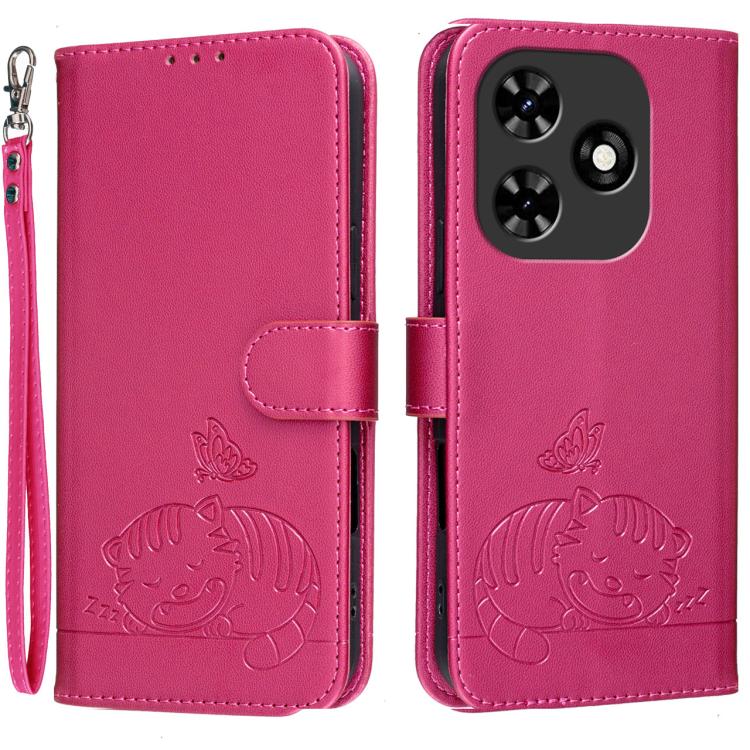 Cat Butterfly Embossed RFID Vegan Leather Phone Case with Strap, For Tecno Pova 7 4G, For Tecno Spark Go 2025 / Infinix Hot 60i, For Tecno Spark 10 Pro Magic, For Tecno Camon 30 Premier 5G, For Tecno Spark 20 Pro+, For Tecno Spark 20 Pro / Infinix Hot ...