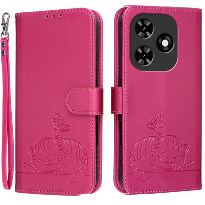 Cat Butterfly Embossed RFID Vegan Leather Phone Case with Strap, For Tecno Pova 7 4G, For Tecno Spark Go 2025 / Infinix Hot 60i, For Tecno Spark 10 Pro Magic, For Tecno Camon 30 Premier 5G, For Tecno Spark 20 Pro+, For Tecno Spark 20 Pro / Infinix Hot ...