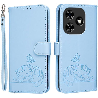 Cat Butterfly Embossed RFID Vegan Leather Phone Case with Strap, For Tecno Pova 7 4G, For Tecno Spark Go 2025 / Infinix Hot 60i, For Tecno Spark 10 Pro Magic, For Tecno Camon 30 Premier 5G, For Tecno Spark 20 Pro+, For Tecno Spark 20 Pro / Infinix Hot ...