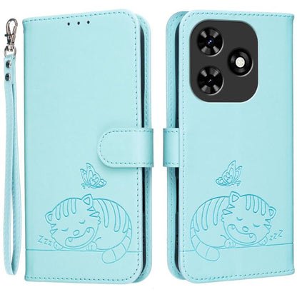 Cat Butterfly Embossed RFID Vegan Leather Phone Case with Strap, For Tecno Pova 7 4G, For Tecno Spark Go 2025 / Infinix Hot 60i, For Tecno Spark 10 Pro Magic, For Tecno Camon 30 Premier 5G, For Tecno Spark 20 Pro+, For Tecno Spark 20 Pro / Infinix Hot ...
