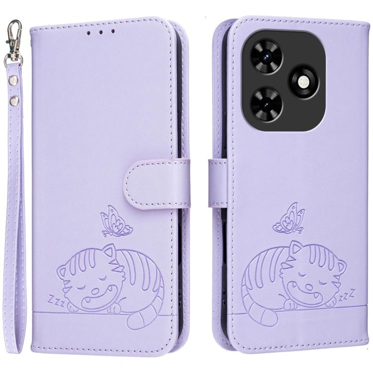 Cat Butterfly Embossed RFID Vegan Leather Phone Case with Strap, For Tecno Pova 7 4G, For Tecno Spark Go 2025 / Infinix Hot 60i, For Tecno Spark 10 Pro Magic, For Tecno Camon 30 Premier 5G, For Tecno Spark 20 Pro+, For Tecno Spark 20 Pro / Infinix Hot ...